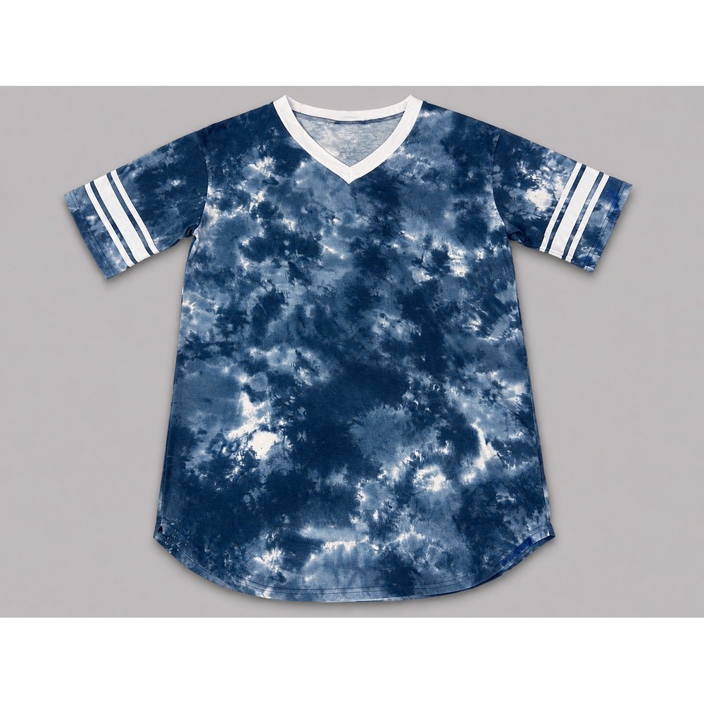 Ekouaer Womens Nightgown Large Blue Tie Dye V Neck Sleep Shirt Short Sleeve